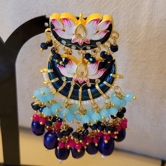 Bold Meena Handpainted Cloisonne Style Cluster Earrings - Picture 2 of 5